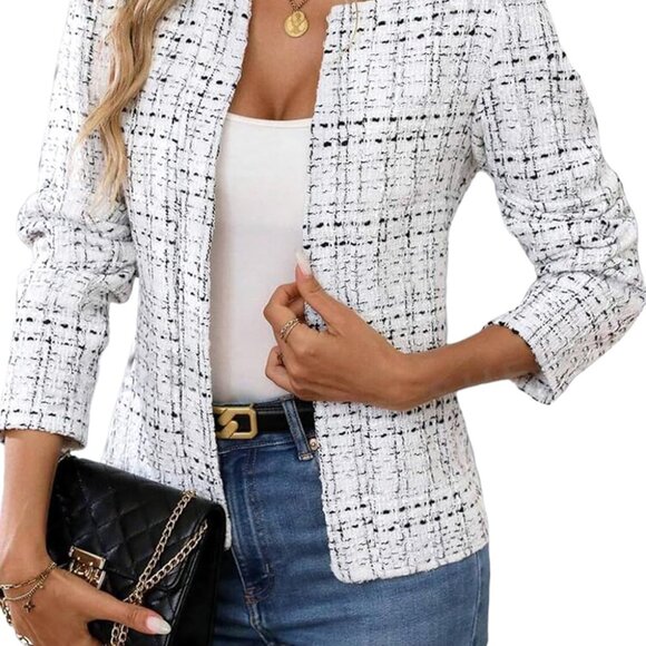 Sophisticated Women's Tweed Office Jacket - Long Sleeve Machine Washable